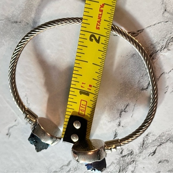 BRACELET CUFF SILVER TONE 6.75 DRUZY BLUE TWISTED ROPE 4139 B - Picture 10 of 13